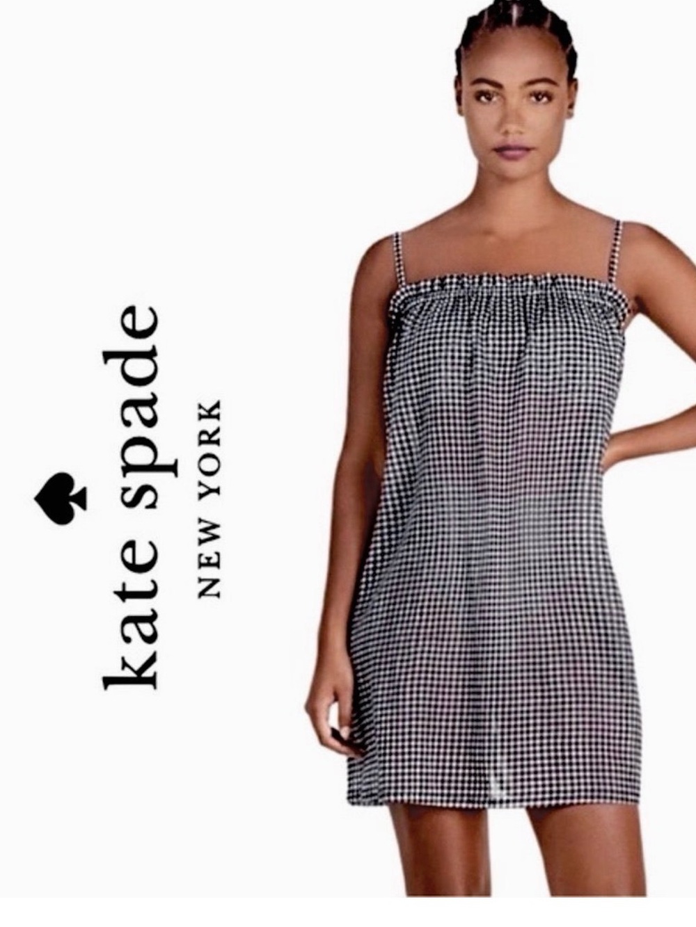 Kate Spade black white cotton gingham coverup dress MEDIUM NWT